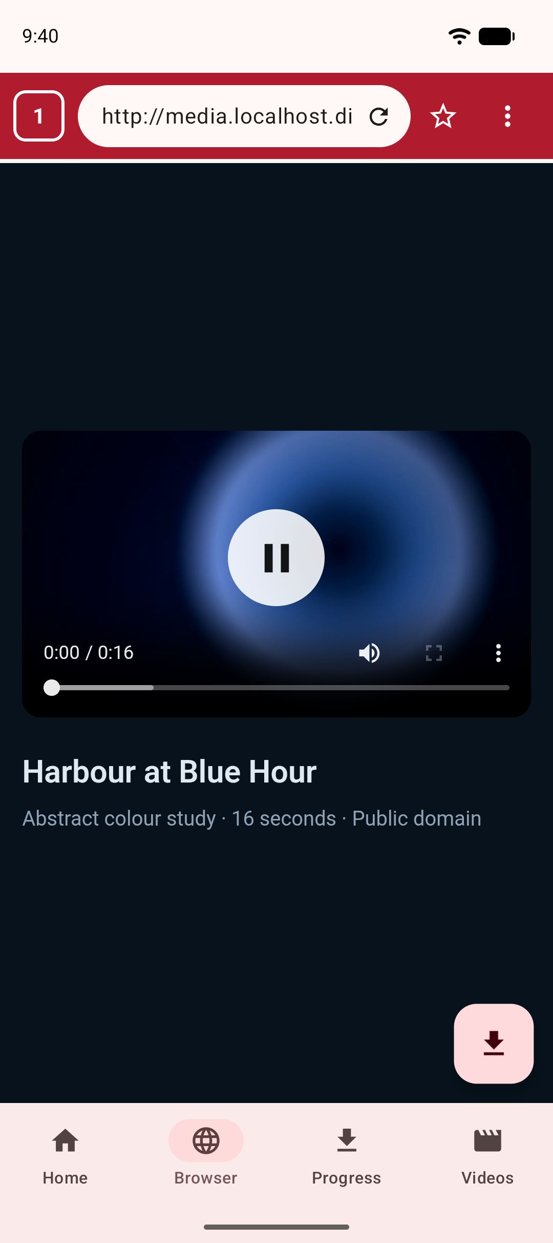 Kite’s built-in browser on a video page, with the save button ready in the corner.